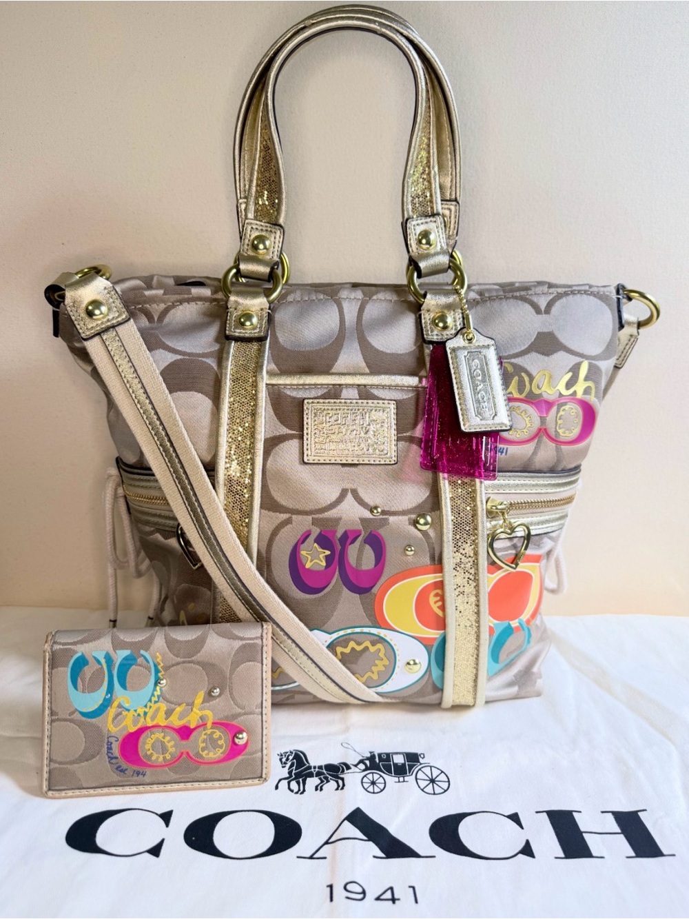 Coach Poppy Glam Appliqué Satchel & Wallet Set – EUC + Hangtags & Dust Bag